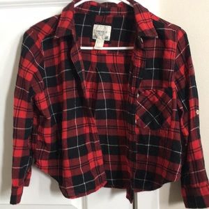 forever 21 red and black cropped flannel